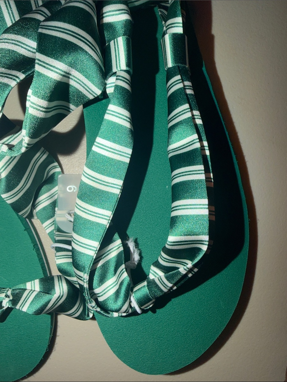 Rosie Assoulin Green Striped Wrap Sandals-Size 9 - Picture 4 of 7